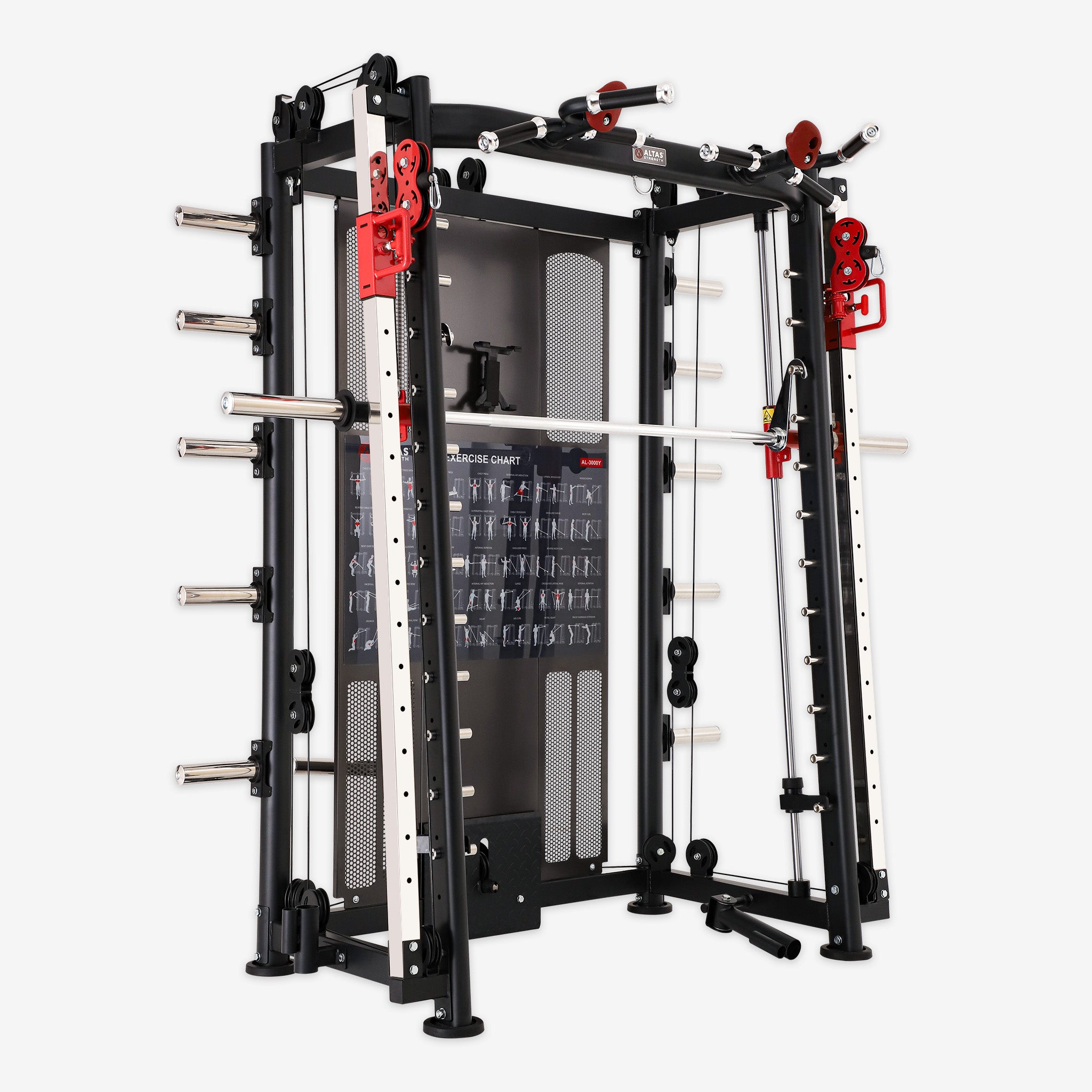Altas Strength Multi-Function Smith Machine Black And Red 2000LBs Workout Light Commercial Fitness Equipment AL-3000Y