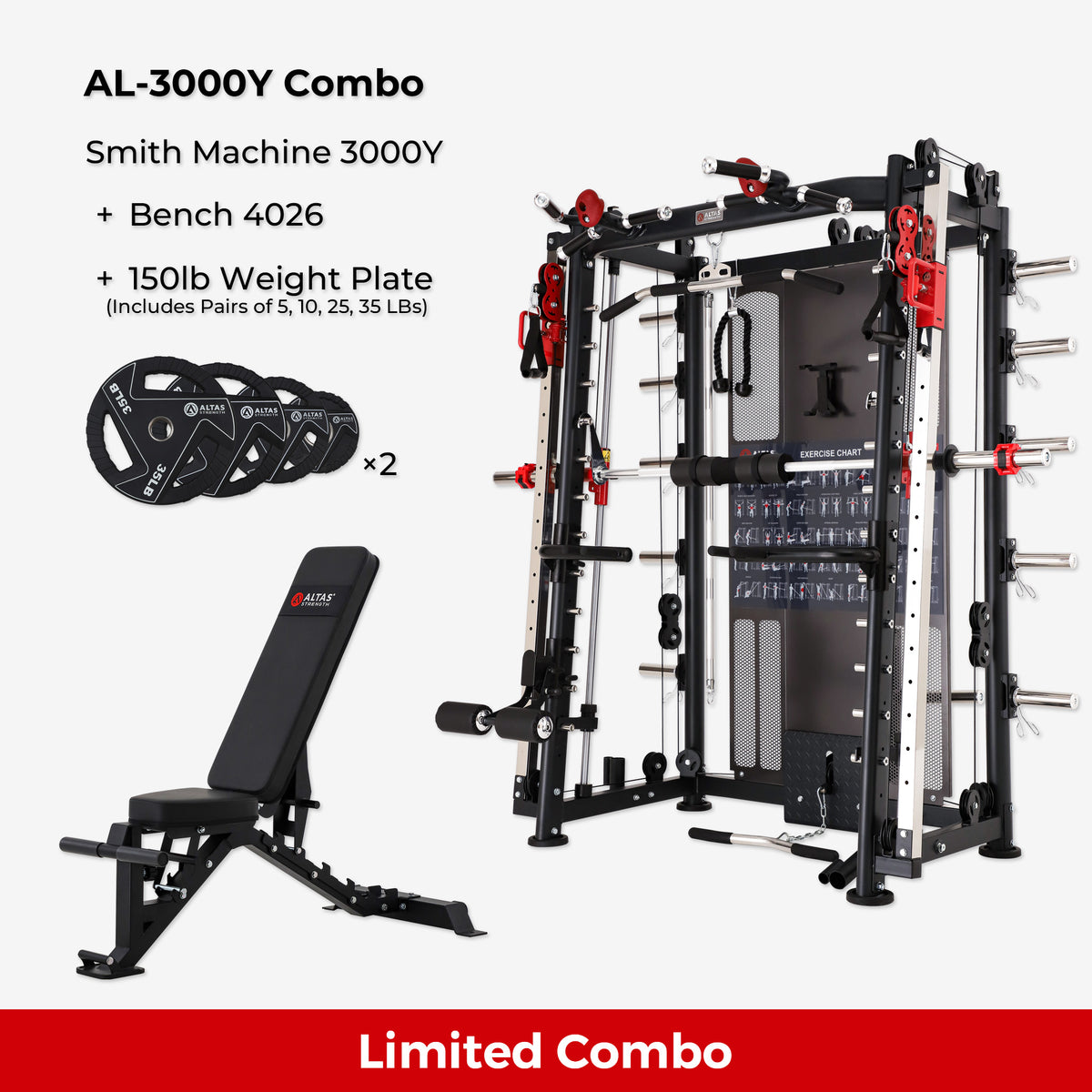 Cambo—Multi-Function Smith Machine 2000LB AL-3000Y+Bench+Accessories