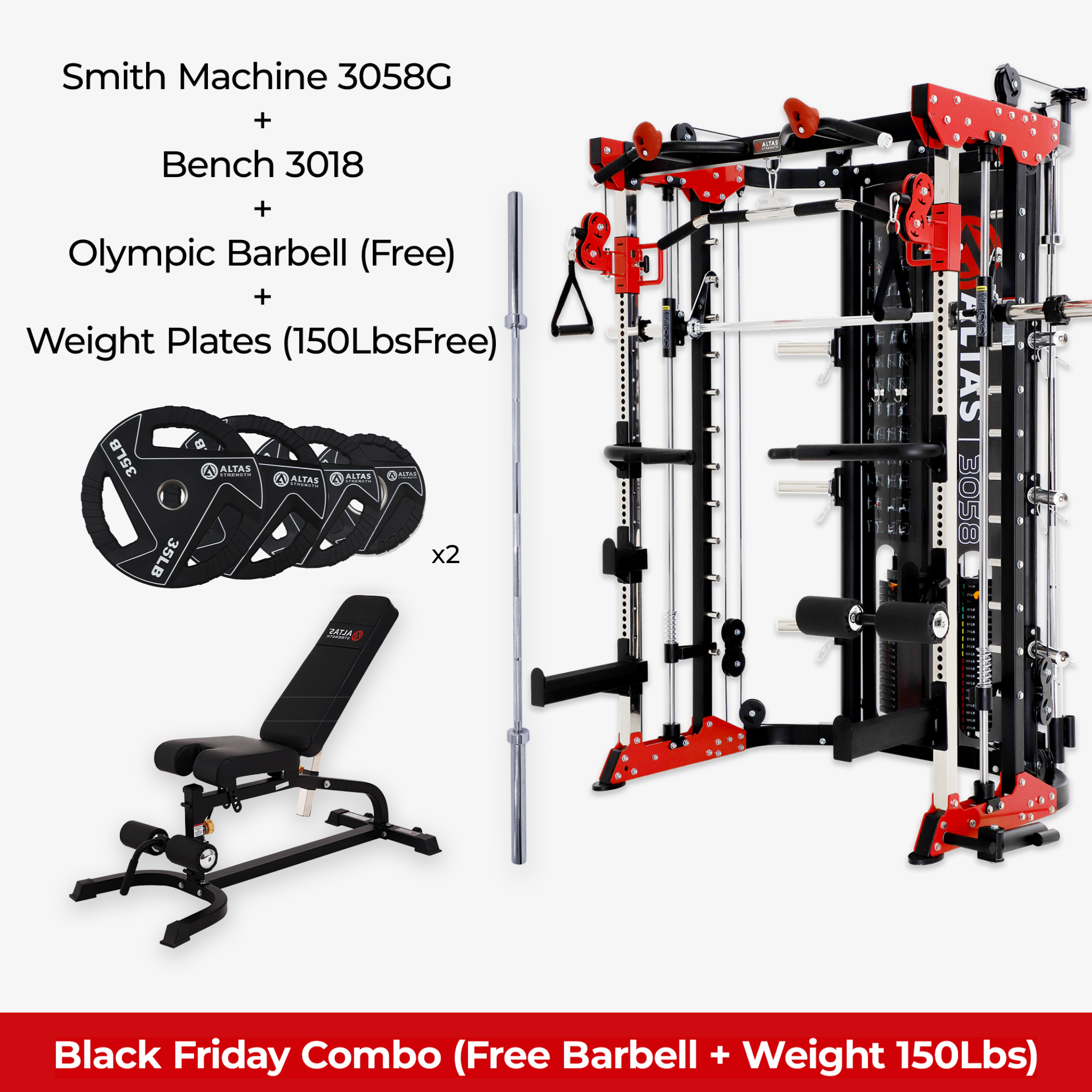 Black Friday Combo - Smith Machine AL-3058G + Bench AL-3018+ 150lb Weight Plates(Free)