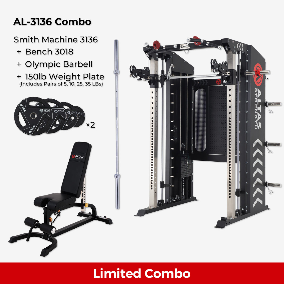 Combo—Smith Machine AL-3136+Bench+Accessories