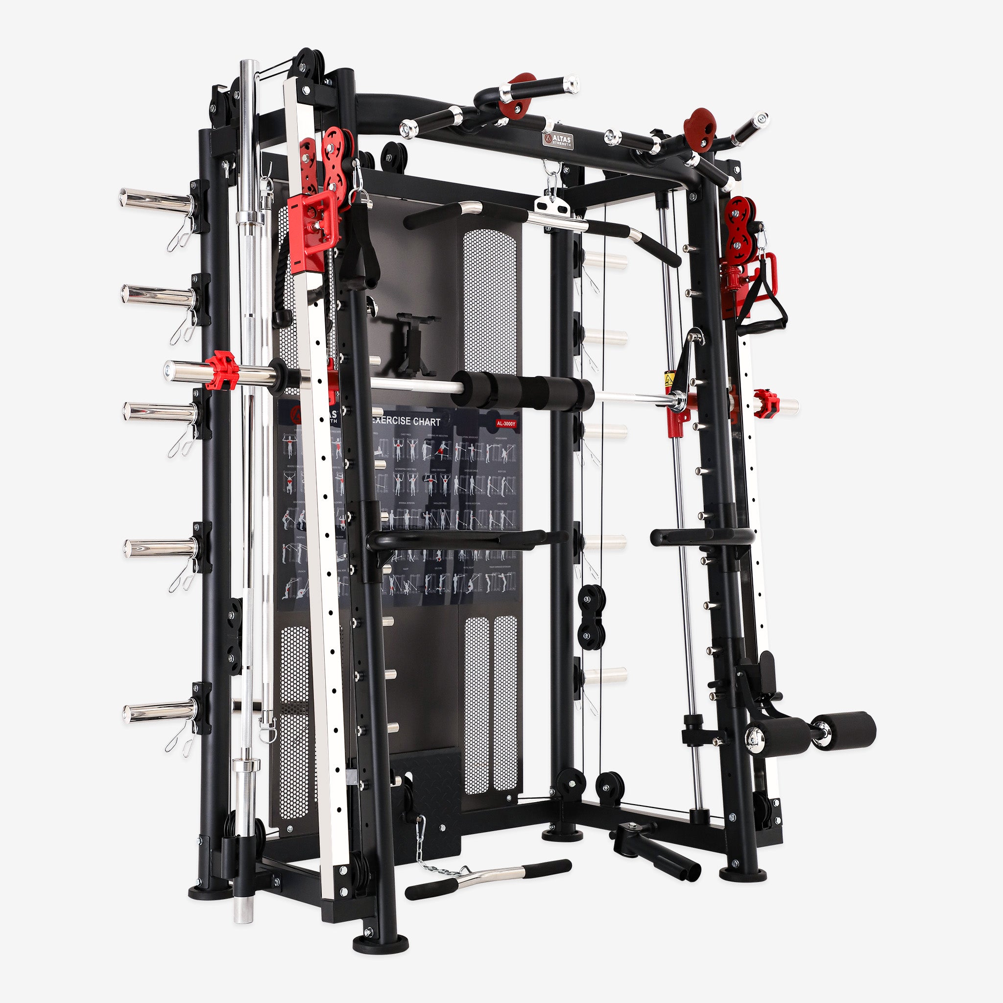 Altas Strength Multi-Function Smith Machine Black And Red 2000LBs Workout Light Commercial Fitness Equipment AL-3000Y