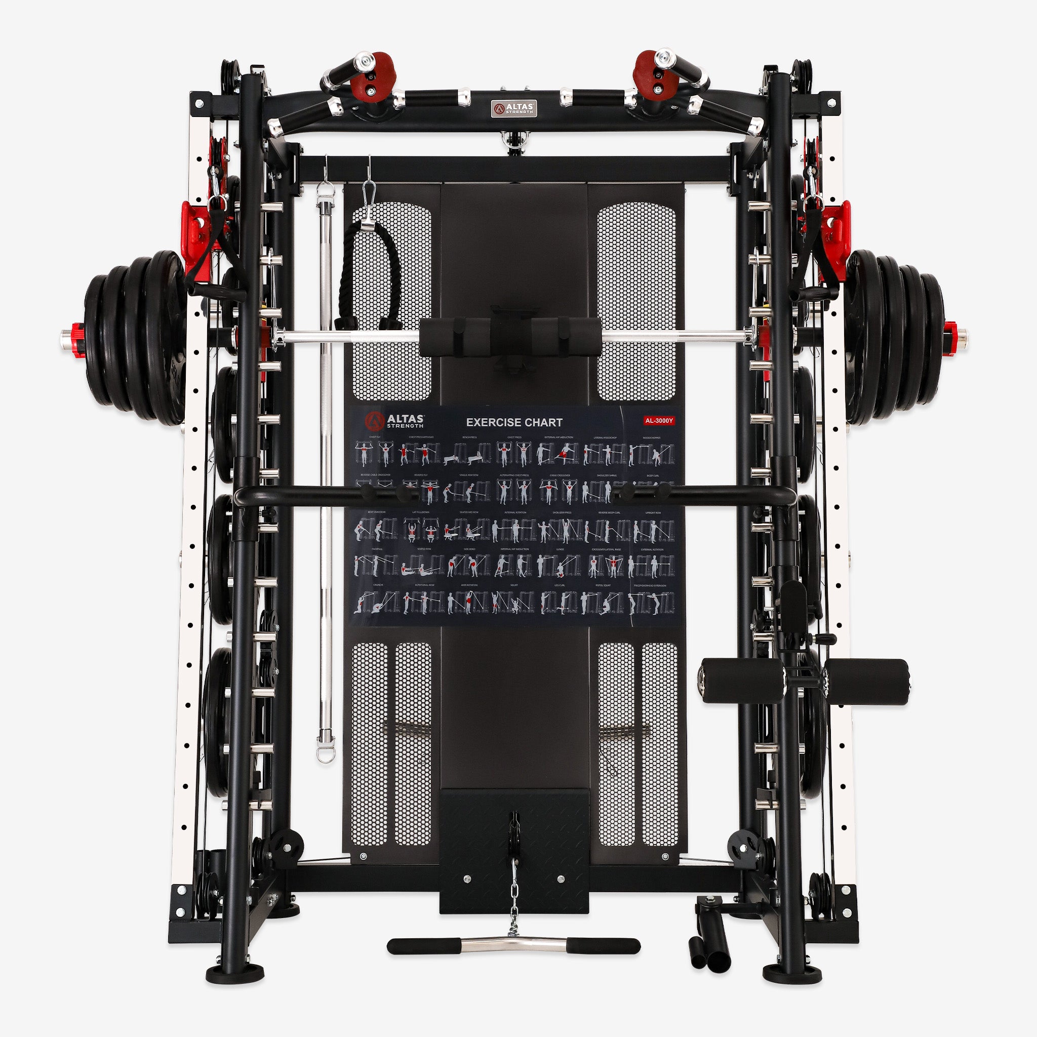 Altas Strength Multi-Function Smith Machine Black And Red 2000LBs Workout Light Commercial Fitness Equipment AL-3000Y
