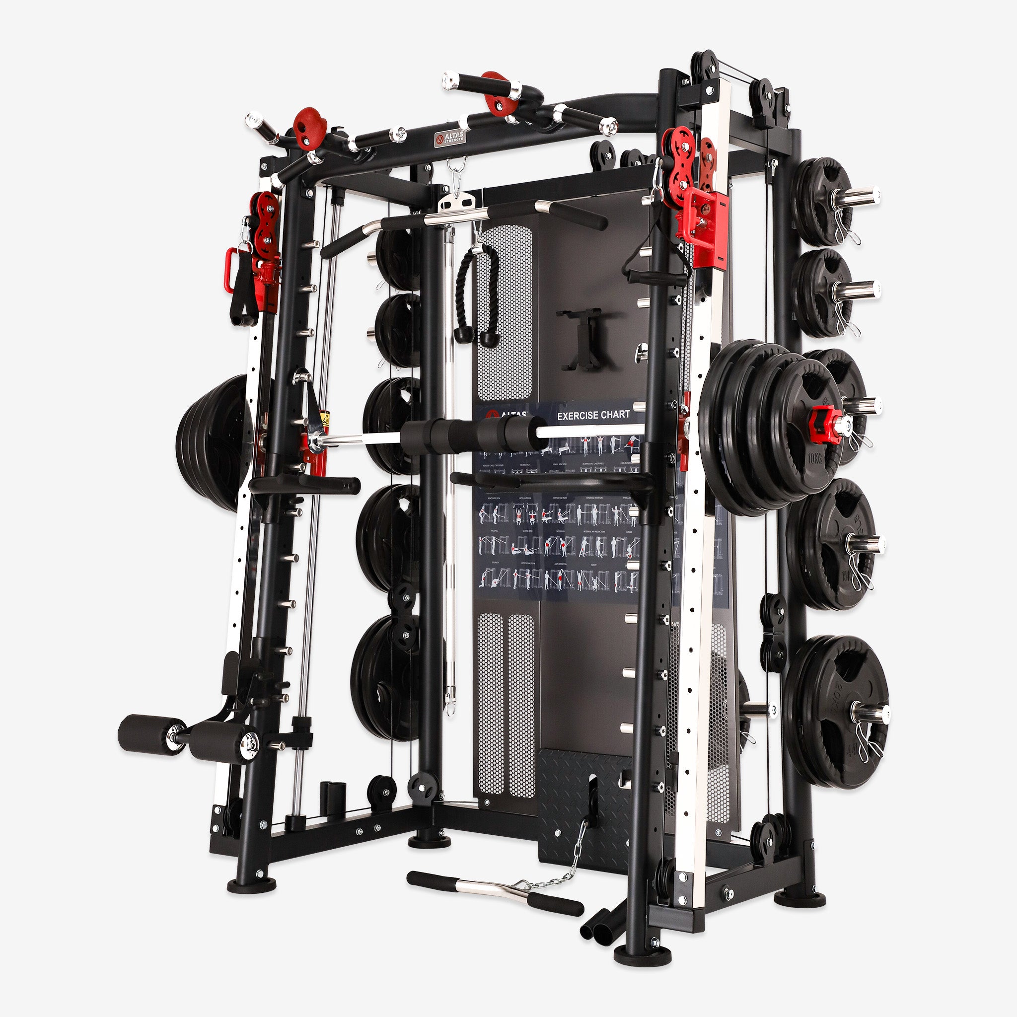 Altas Strength Multi-Function Smith Machine Black And Red 2000LBs Workout Light Commercial Fitness Equipment AL-3000Y