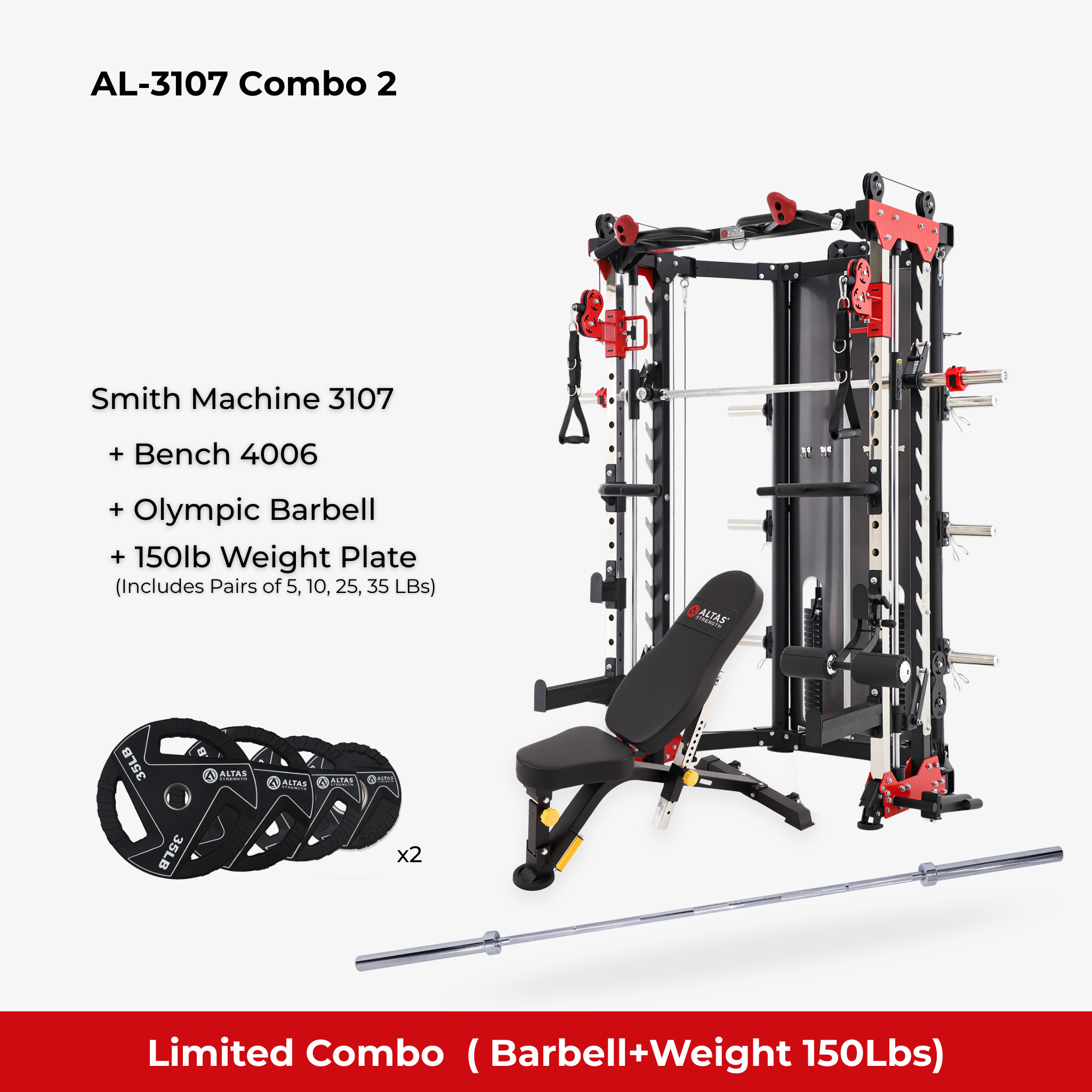 Combo - Smith Machine AL-3107 + Bench AL-4006 + Olympic Barbel l+ 150l
