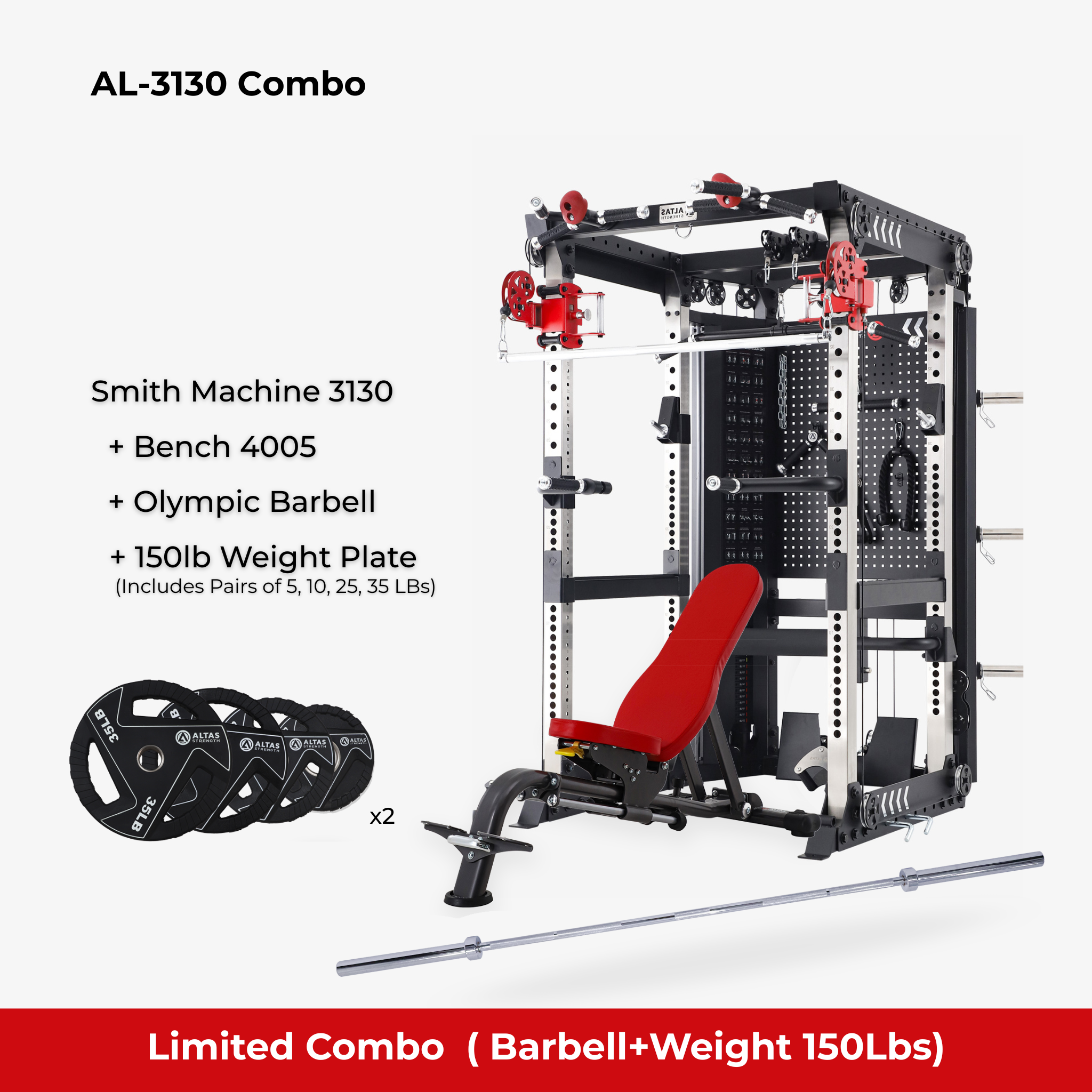 Combo - Smith Machine AL-3130+4005+Barbell+Weight Plate(5-35lb)