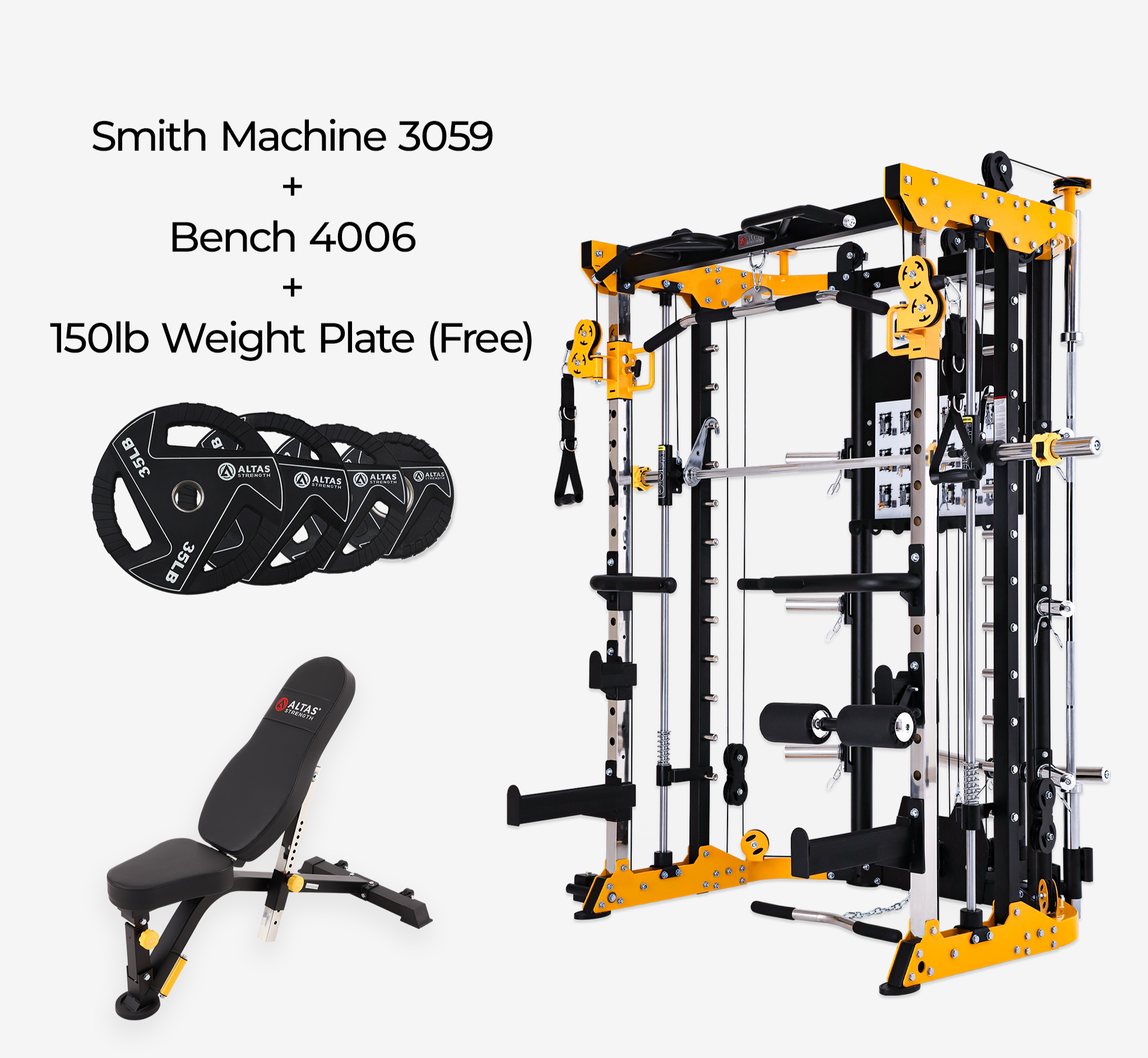 Combo - Smith Machine AL-3059 + Bench AL-4006 + 150lb Weight Plates(Free)