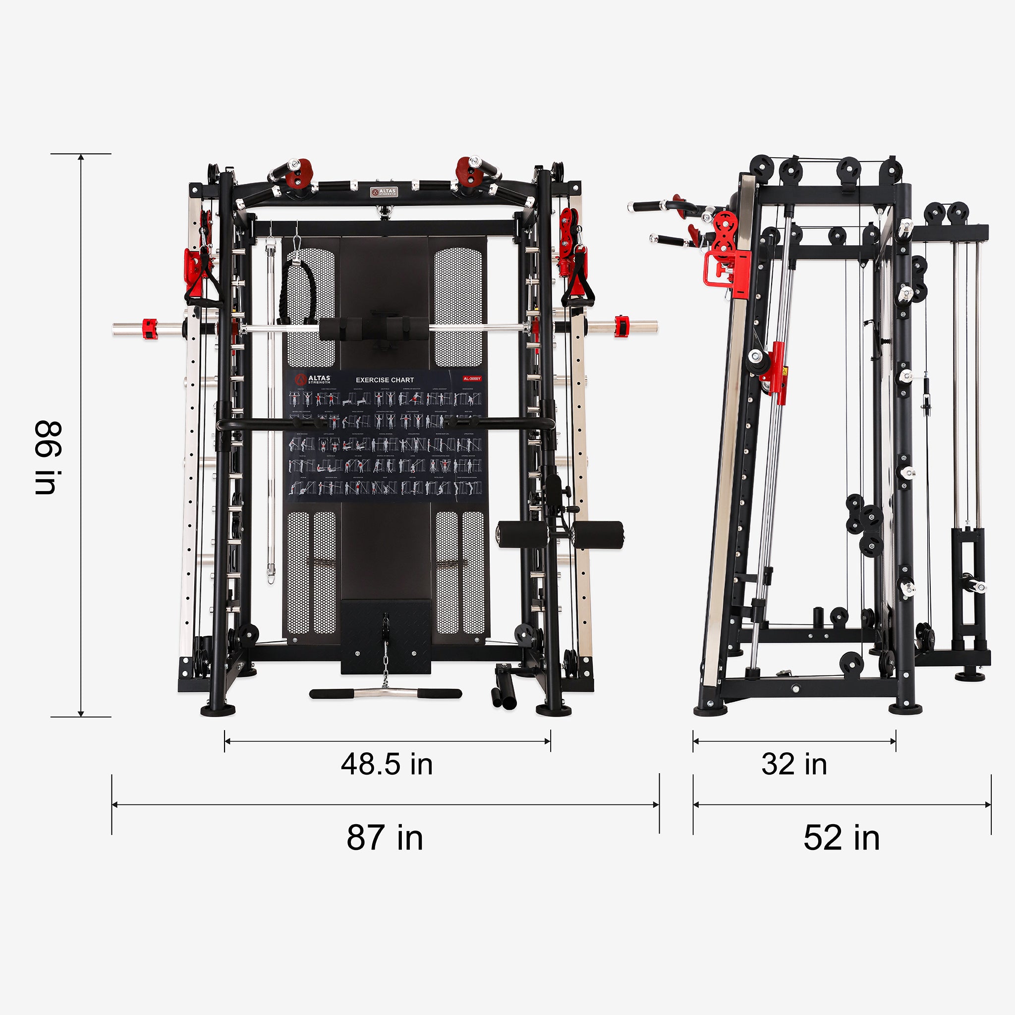 Altas Strength Multi-Function Smith Machine Black And Yellow 2000IB Workout Light Commercial Fitness Equipment AL-3000Y