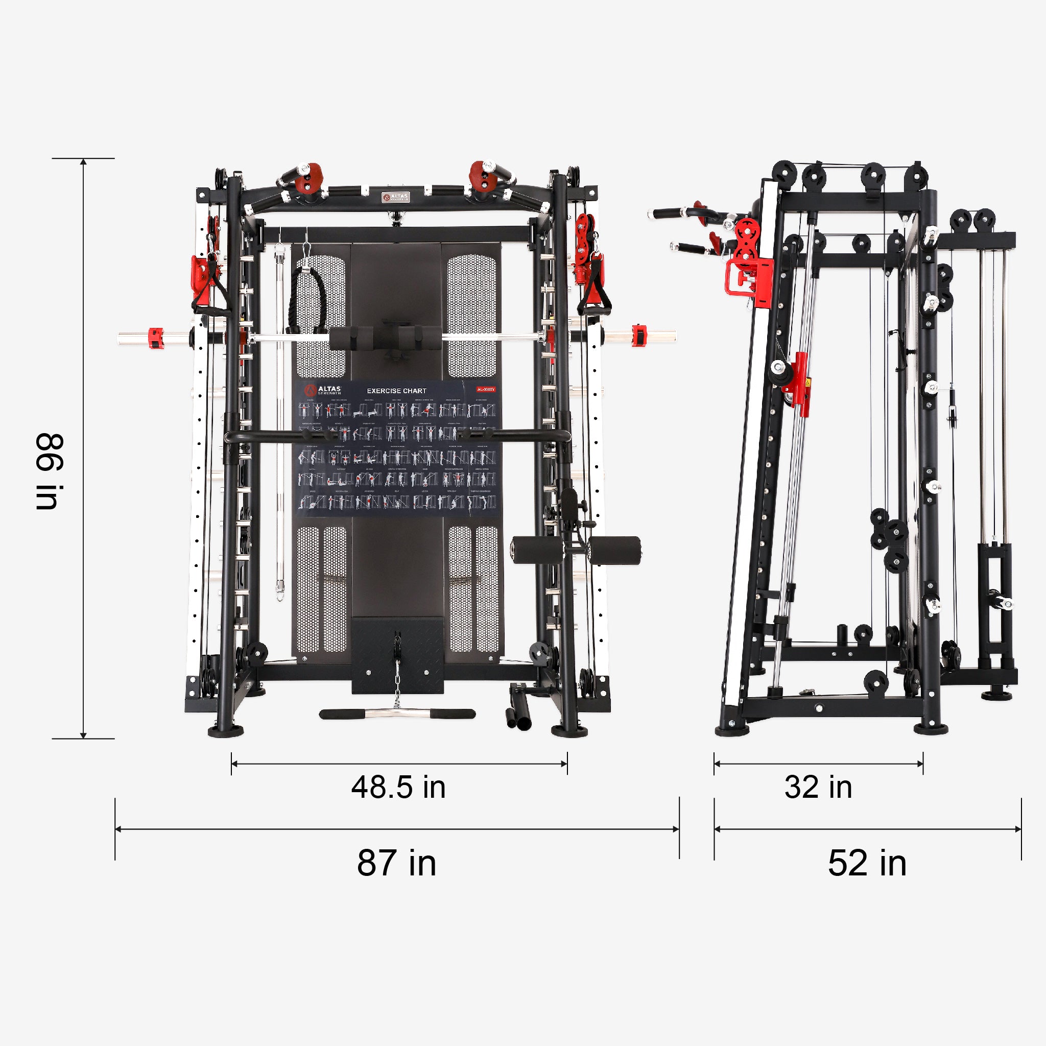 Altas Strength Multi-Function Smith Machine Black And Yellow 2000IB Workout Light Commercial Fitness Equipment AL-3000Y