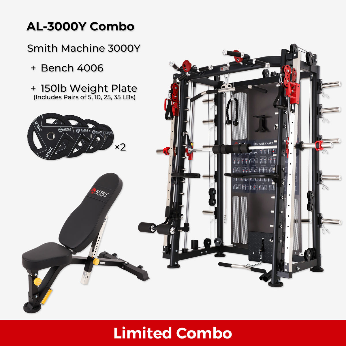 Cambo—Multi-Function Smith Machine 2000LB AL-3000Y+Bench+Accessories