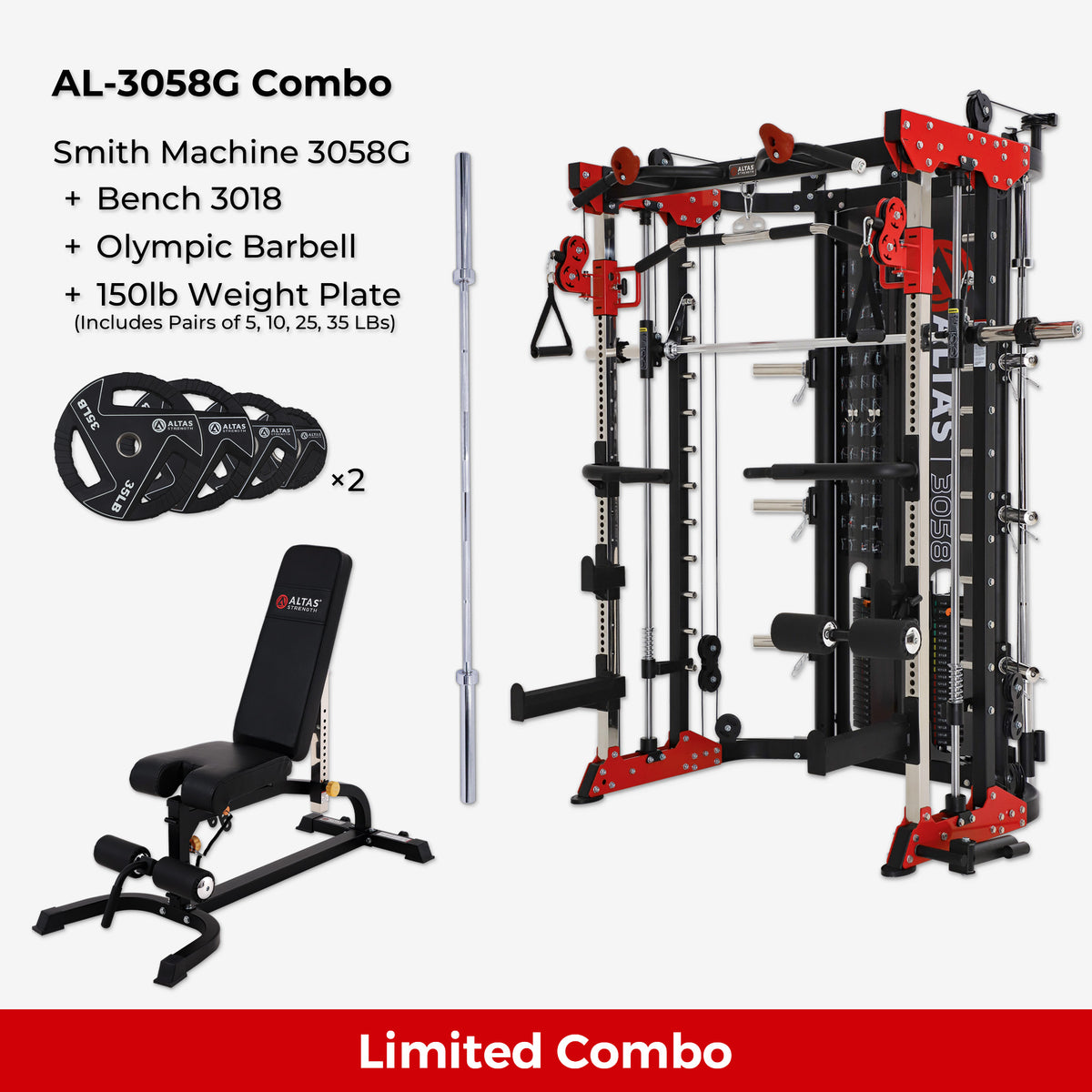 Combo—Smith Machine AL-3058G+Bench+Accessories