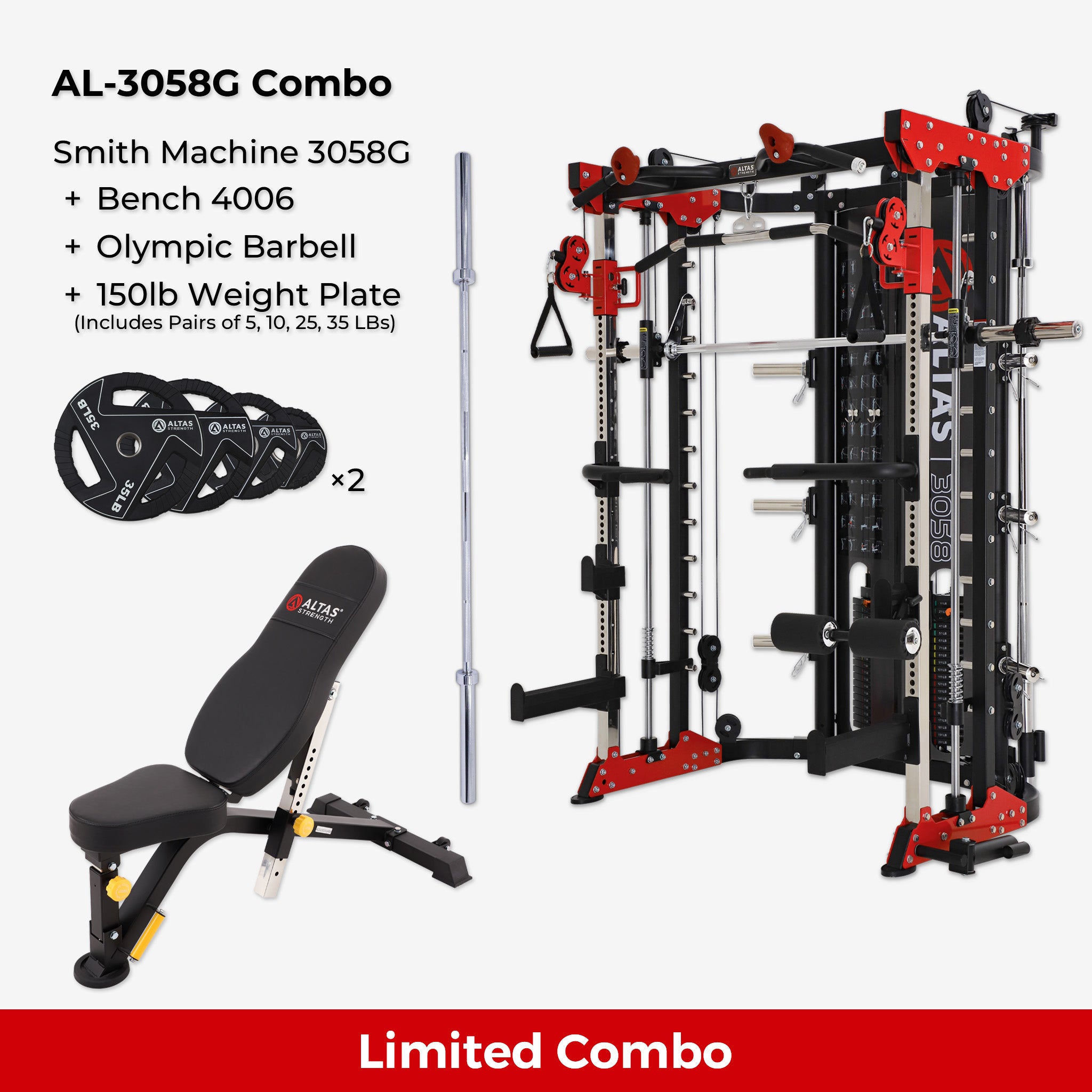 Combo—Smith Machine AL-3058G+Bench+Accessories