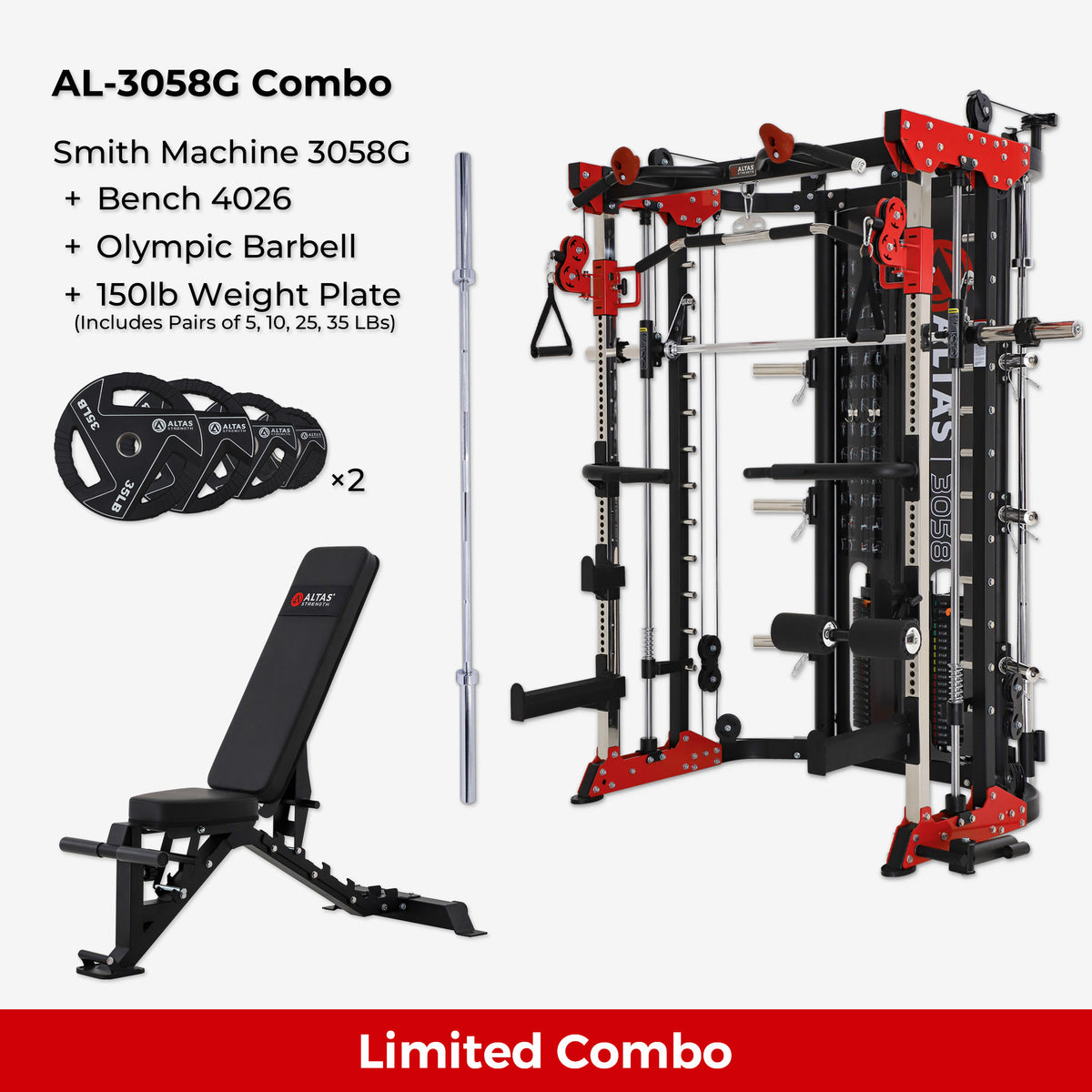 Combo—Smith Machine AL-3058G+Bench+Accessories