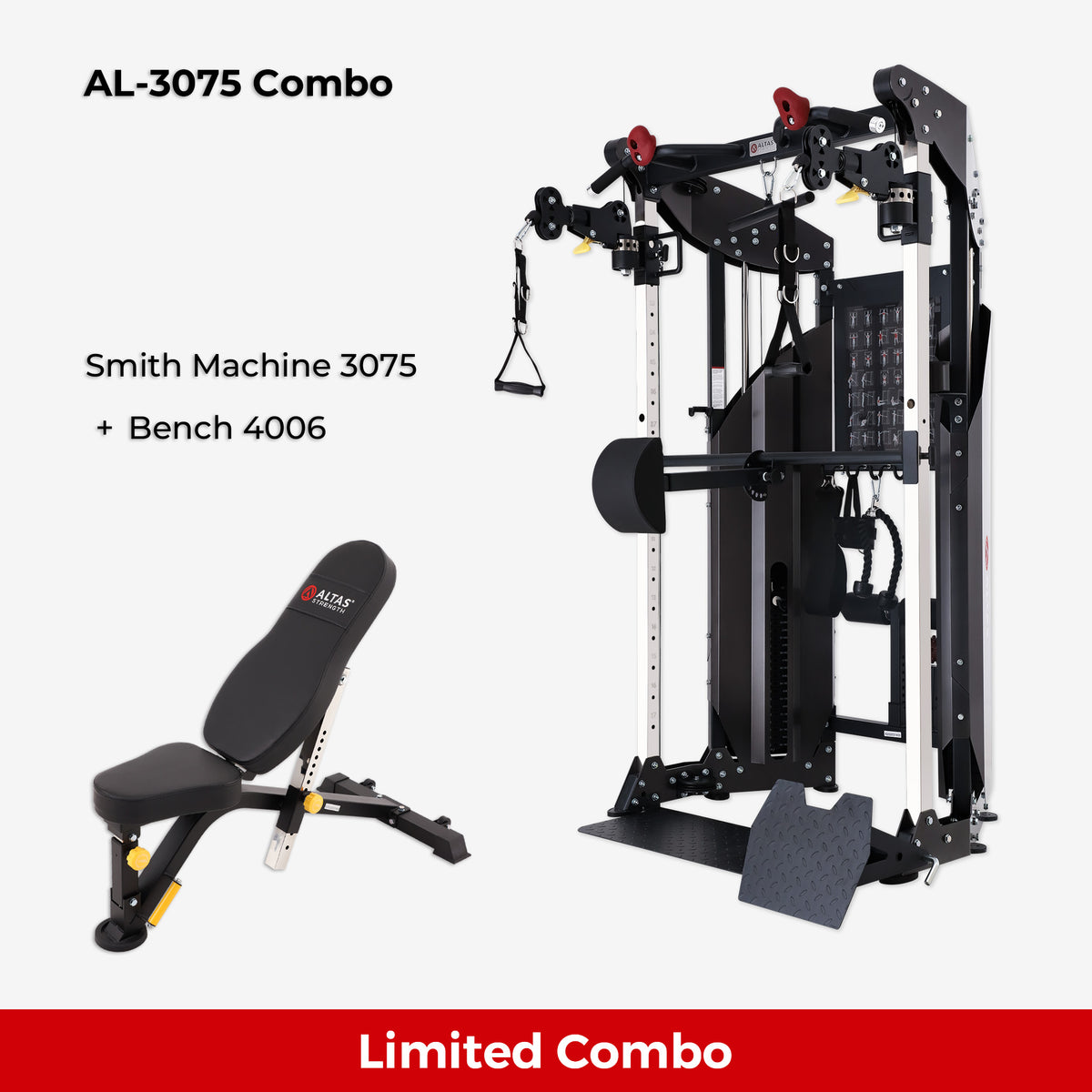 Altas Strength Combo - Multi Function Trainer Exercise Machine Black Workout AL-3075+Bench AL-4006