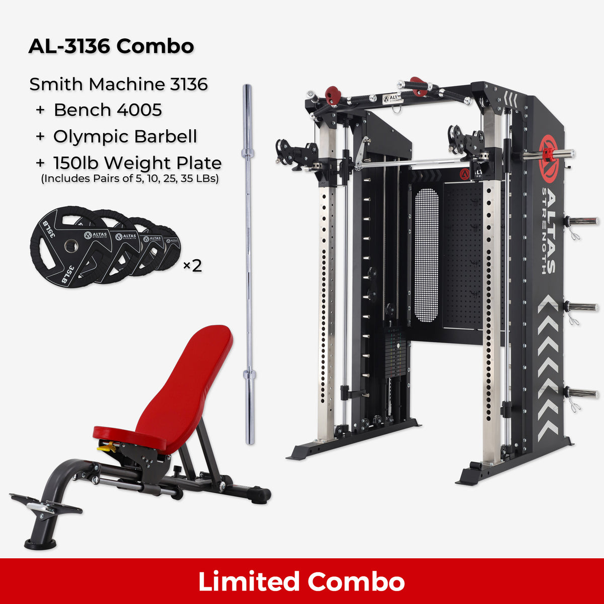 Combo—Smith Machine AL-3136+Bench+Accessories