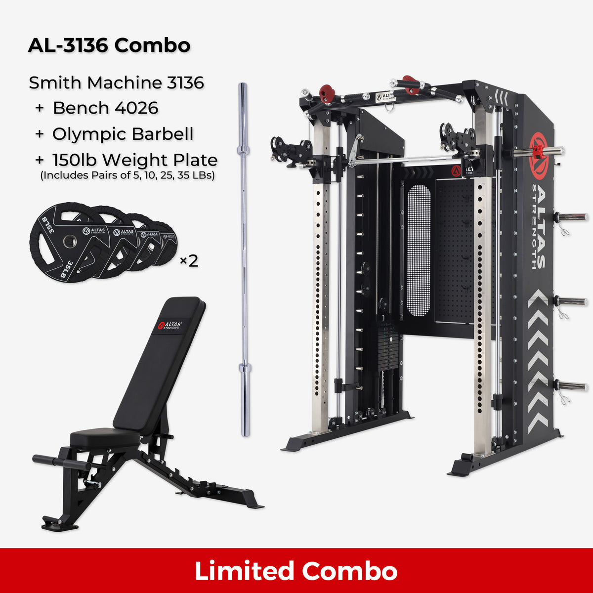 Combo—Smith Machine AL-3136+Bench+Accessories