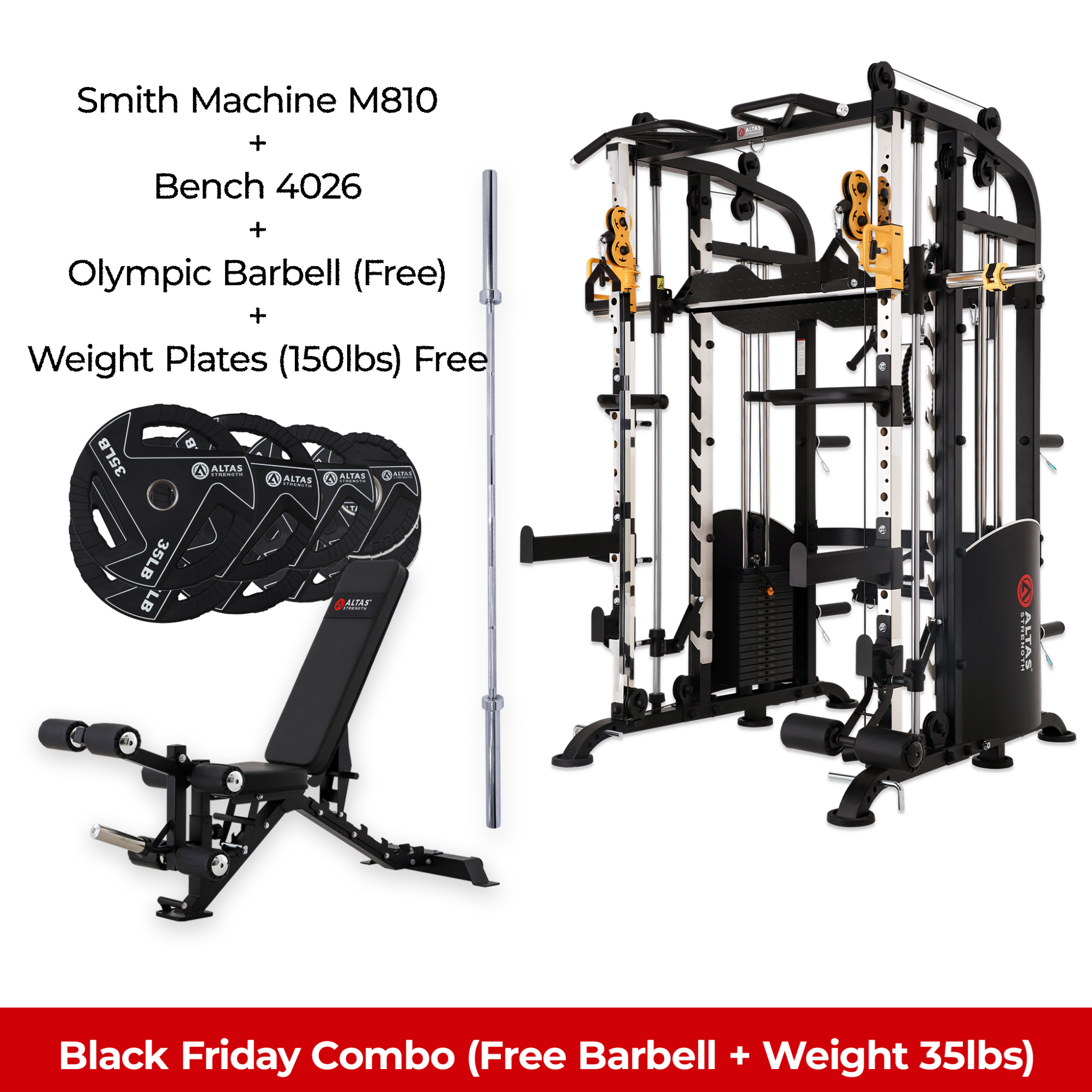 Black Friday Combo - Smith Machine AL-M810 + Bench AL-4026 + 150lb Weight Plates(Free)