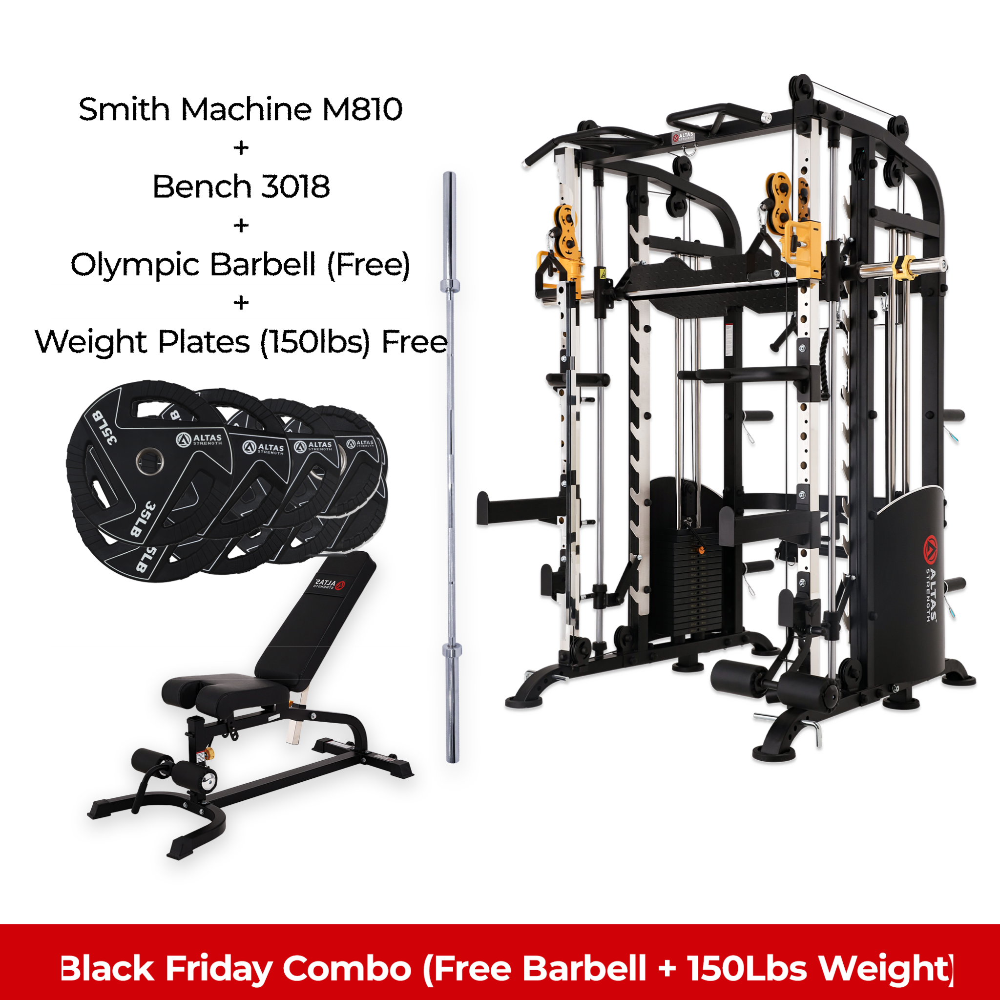 Black Friday Combo - Smith Machine AL-M810 + Bench AL-3018 + 150lb Weight Plates(Free)