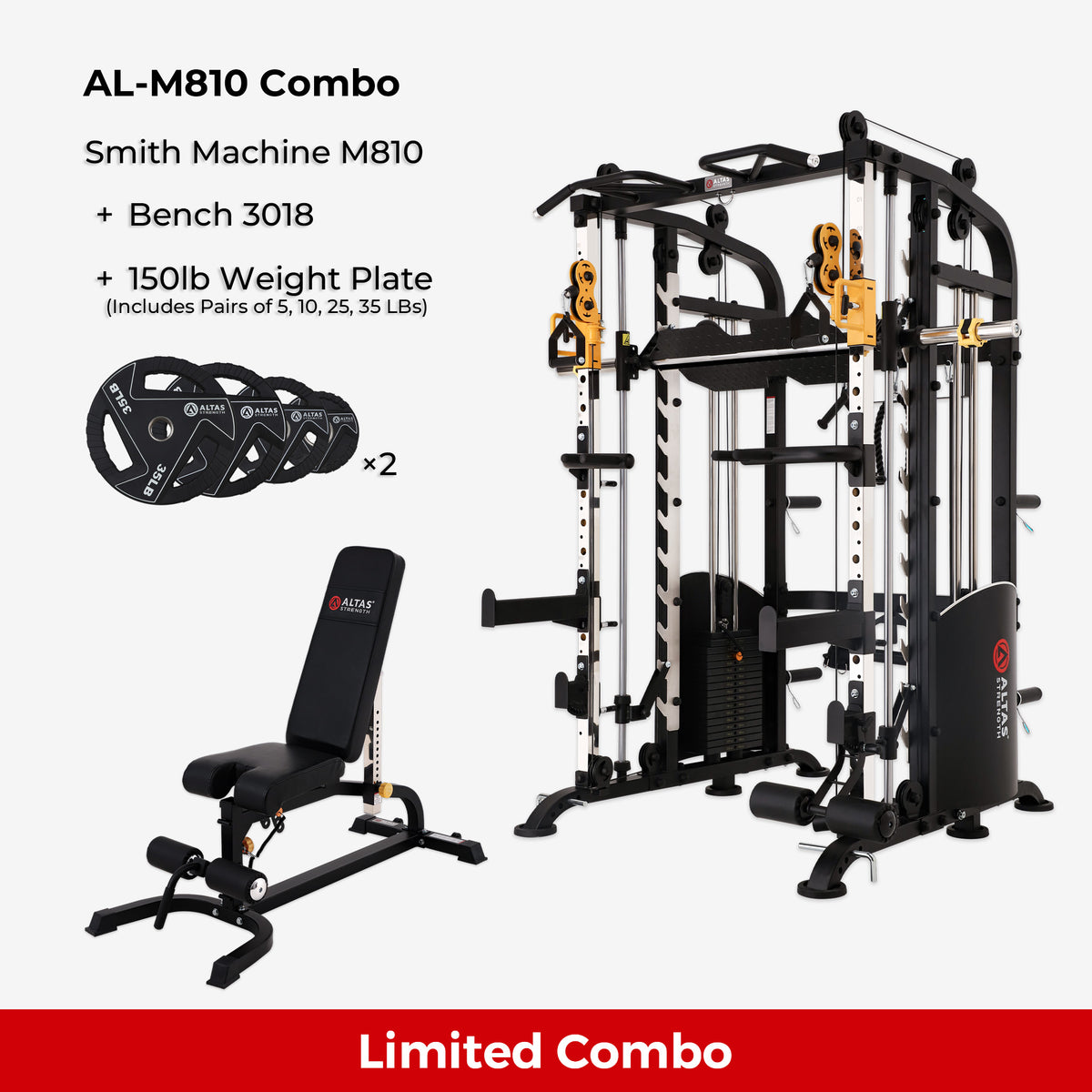 Combo - Smith Machine AL-M810 + Bench AL-3018+150IB Weight Plate