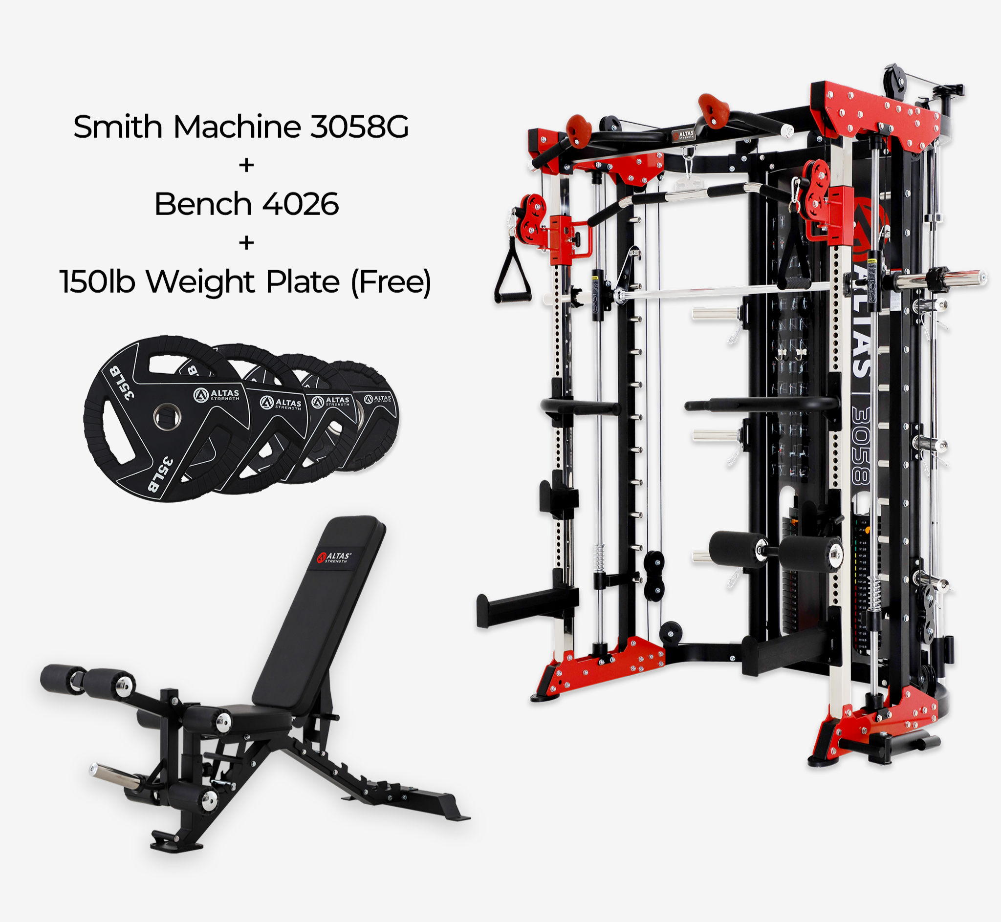 Combo - Smith Machine AL-3058G + Bench AL-4026 + 150lb Weight Plates(Free)